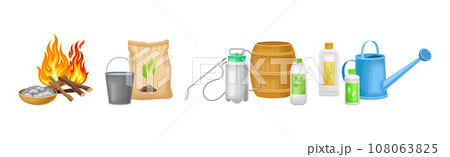 Organic Compost and Plant Fertilizer for Garden Work Vector Set 108063825