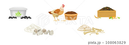 Organic Compost and Plant Fertilizer for Garden Work Vector Set 108063829