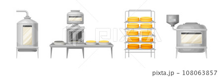 Factory Cheese Production Line Technology Service Process Vector Set 108063857