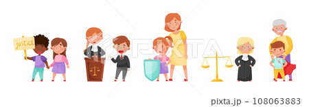 Little Kid Characters Playing Fair and Honestly Vector Illustration Set 108063883