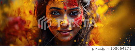 Painted people in Holi festival 108064173