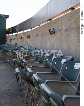 Row of seats in the upperdeck of stadium 108064362