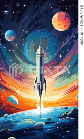 Spaceship rocket flies in space Spaceship rocket flies in space 108064716