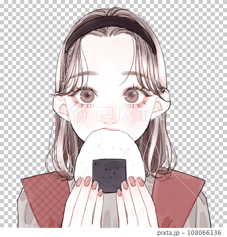 A woman eating a rice ball A woman eating a rice ball 108066136