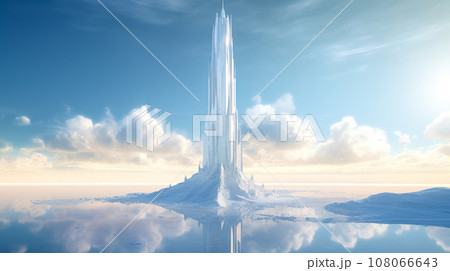 異世界にそびえる白い塔の風景「AI生成画像」のイラスト素材 ...