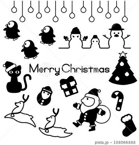 モノクロの落書き風クリスマスイラストセット モノクロの落書き風クリスマスイラストセット 108066888