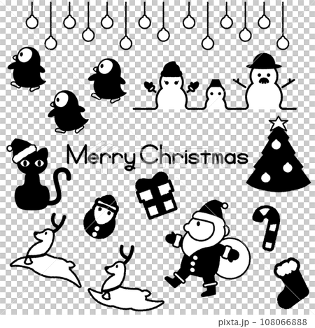 モノクロの落書き風クリスマスイラストセット モノクロの落書き風クリスマスイラストセット 108066888