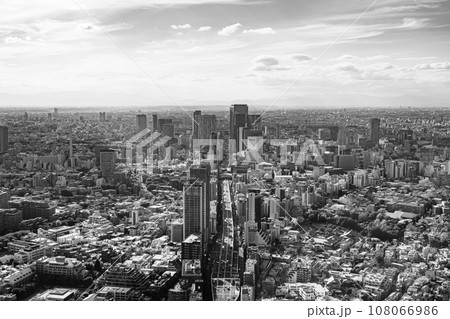東京再開発 六本木から首都高速渋谷線周辺の俯瞰 2023.10　a-6 モノクロ 108066986