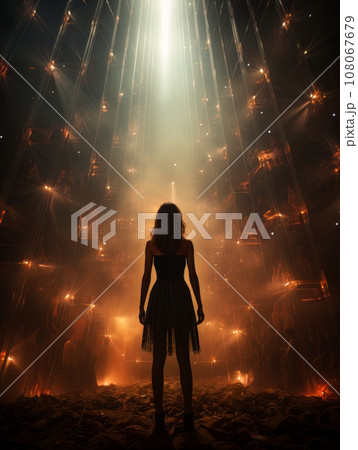 Fictional fragile girl against the background of ruins AI 108067679