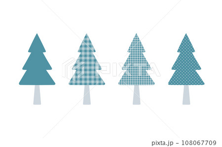 手描き 青のクリスマスツリーの素材。 柄別5種類セット。 108067709