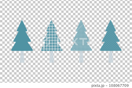 手描き 青のクリスマスツリーの素材。 柄別5種類セット。 108067709