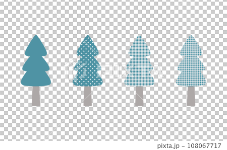 手描き 青のクリスマスツリーの素材。 柄別5種類セット。 108067717