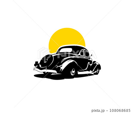 1932 Ford coupe silhouette. isolated white background shown from behind. best for logos, badges, emblems, icons, design stickers, vintage car industry. 108068685