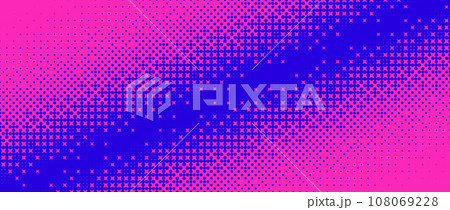 Pixelated corner gradient texture. Blue and pink dither diagonal pattern background. Abstract glitchy pattern. Glitch video game screen wallpaper. Pixel art retro illustration. Vector bitmap backdrop 108069228