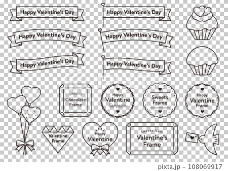 Valentine's simple frame set 01 line drawing sweets sweets cute design Valentine's simple frame set 01 line drawing sweets sweets cute design 108069917
