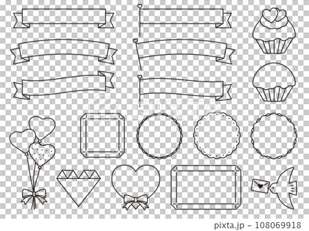 Valentine's simple frame set 01 line drawing sweets sweets cute design Valentine's simple frame set 01 line drawing sweets sweets cute design 108069918