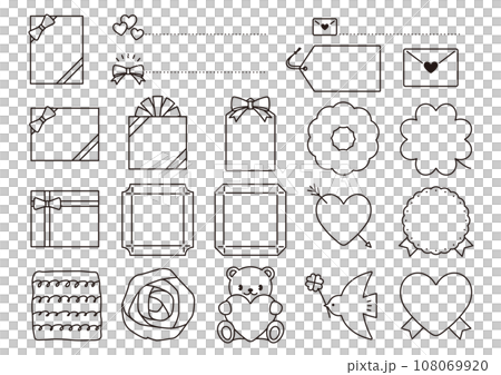 Valentine's simple frame set 02 line drawing sweets cute design Valentine's simple frame set 02 line drawing sweets cute design 108069920