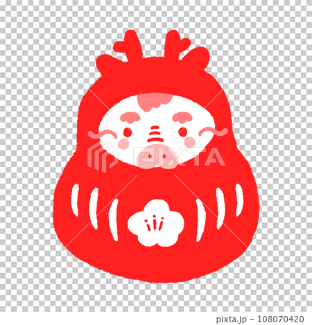 福だるまの着ぐるみを着たかわいい辰と梅の花 - 2024年/辰年の年賀状素材 福だるまの着ぐるみを着たかわいい辰と梅の花 - 2024年/辰年の年賀状素材 108070420