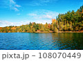 Pink Lake, Gatineau, Quebec, Canada during fall season with colorful tree 108070449