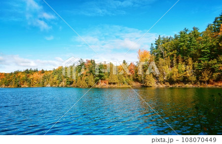 Pink Lake, Gatineau, Quebec, Canada during fall season with colorful tree 108070449