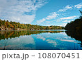 Pink Lake, Gatineau, Quebec, Canada during fall season with colorful tree 108070451