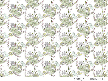 パステルカラーの色とりどりの可愛らしい花束のパターン パステルカラーの色とりどりの可愛らしい花束のパターン 108070618