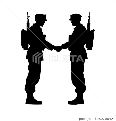 Two soldiers shaking hand, concept of peace and stopping war Two soldiers shaking hand, concept of peace and stopping war 108070842