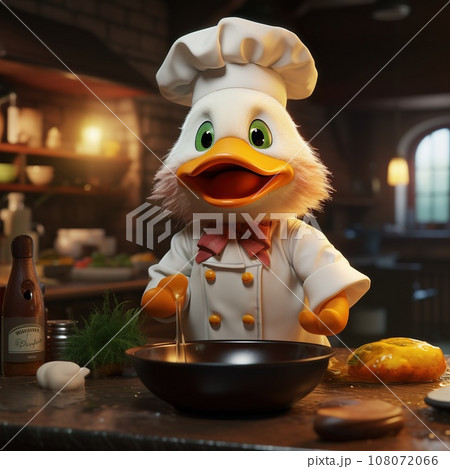 Cute duck cartoon character wearing chef uniform Cute duck cartoon character wearing chef uniform 108072066