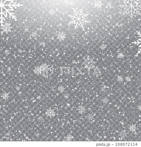 Xmas and New Year pattern with falling snowflakes on transparent background. Vector Xmas and New Year pattern with falling snowflakes on transparent background. Vector 108072114