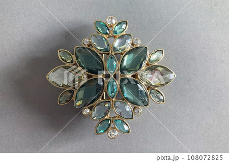 Vintage Napier brooch, cool light green and white faceted crystals in golden frame Vintage Napier brooch, cool light green and white faceted crystals in golden frame 108072825