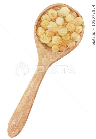 スプーンに入った大豆の水彩イラスト 俯瞰 スプーンに入った大豆の水彩イラスト 俯瞰 108072834
