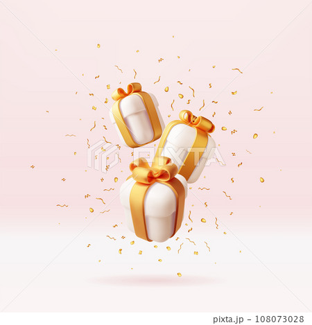 3D Gift Boxes with Golden Confetti. 108073028