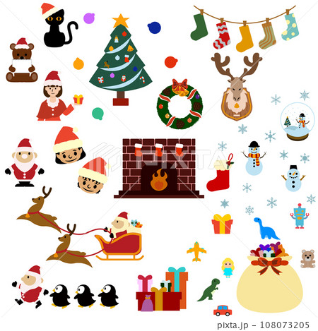 シンプルなクリスマス素材イラストセット シンプルなクリスマス素材イラストセット 108073205