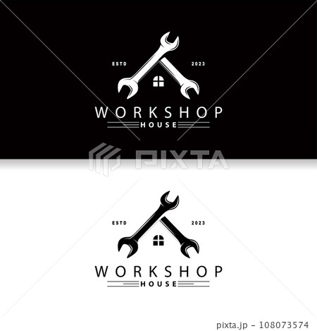 Repair Workshop Logo, Simple Key and Gear Design for a Simple Vehicle Repair Business, Vector Templet Illustration 108073574