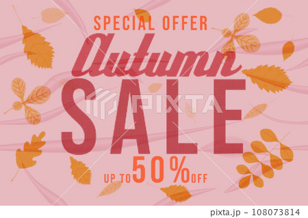 Banner Autumn Sale glued paper with wrinkles effect realistic, colorful leaves 108073814