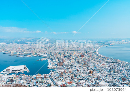 Beautiful landscape and cityscape from Hakodate Mountain with Snow in winter season. landmark and popular for attractions in Hokkaido, Japan.Travel and Vacation concept Beautiful landscape and cityscape from Hakodate Mountain with Snow in winter season. landmark and popular for attractions in Hokkaido, Japan.Travel and Vacation concept 108073964