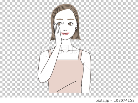 頬に手をあてて微笑む女性 108074158