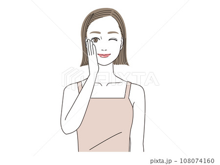 頬に手をあててウインクする笑顔の女性 頬に手をあててウインクする笑顔の女性 108074160