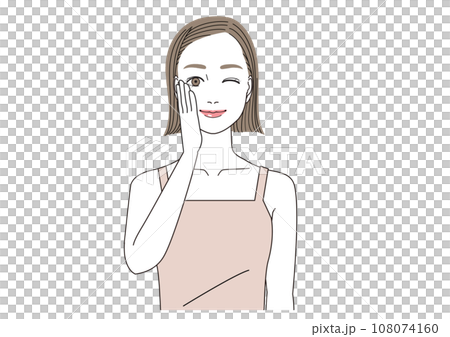頬に手をあててウインクする笑顔の女性 頬に手をあててウインクする笑顔の女性 108074160