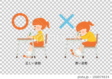 Illustration material of children's good and bad posture 108074814