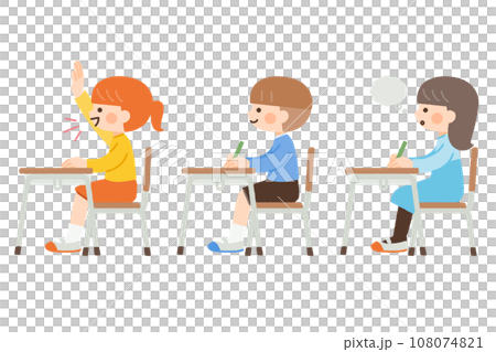 Illustration material of children with various expressions taking lessons 108074821