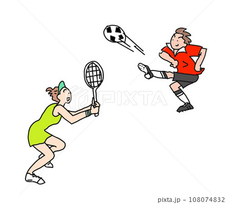 サッカーをしている男性とテニスをしている女性 108074832