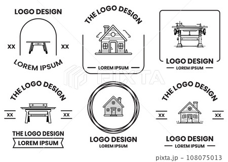 carpenter or construction shop logo in flat line art style carpenter or construction shop logo in flat line art style 108075013