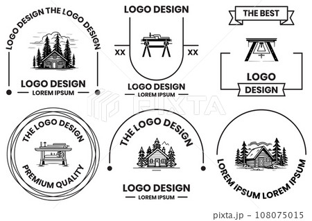 carpenter or construction shop logo in flat line art style carpenter or construction shop logo in flat line art style 108075015