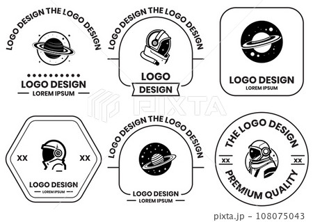 astronaut and planet logo in flat line art style astronaut and planet logo in flat line art style 108075043