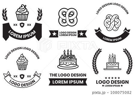 Cake and bread logo in flat line art style 108075082