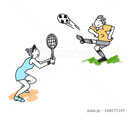サッカーをしている男性とテニスをしている女性 108075197
