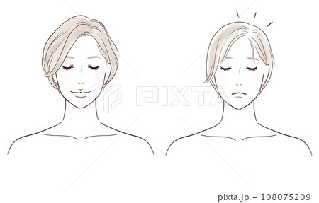 薄毛の女性と髪が豊かな女性 薄毛の女性と髪が豊かな女性 108075209