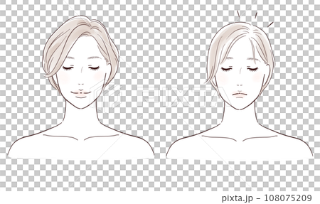 薄毛の女性と髪が豊かな女性 薄毛の女性と髪が豊かな女性 108075209
