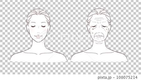 Set of faces of young and aging women 108075214